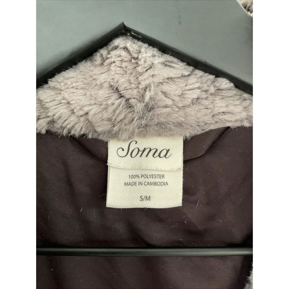 Soma Womens Luxe Plush Robe S/M Chocolate Brown Belt Pockets Bathrobe Cozy